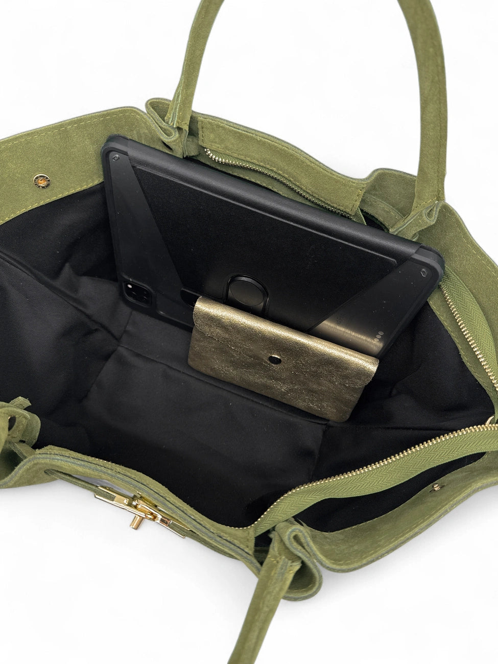 Shopper aus Wildleder CAPRI SUEDE Mandelgrün