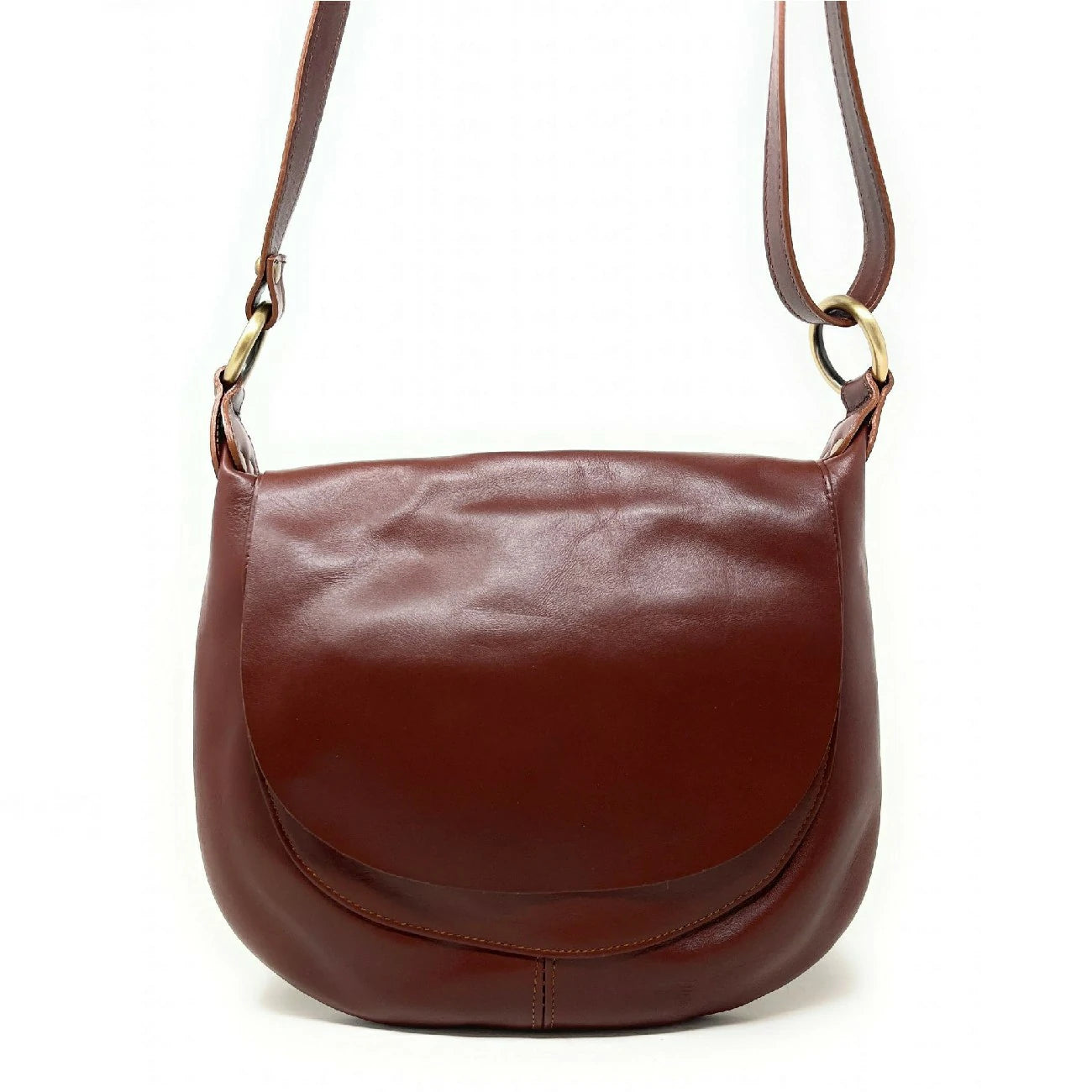 Sac besace en cuir lisse LITTLE PERLA Châtaigne