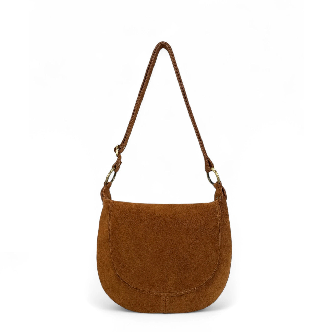 Sac bandoulière en croûte de cuir LITTLE CITIZEN SUEDE Camel foncé