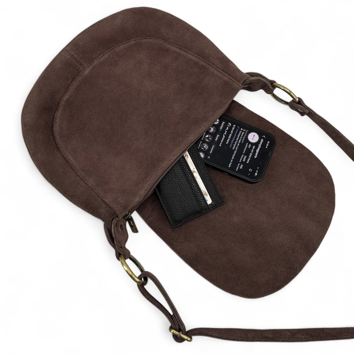 Sac bandoulière en daim LITTLE CITIZEN SUEDE Marron chocolat