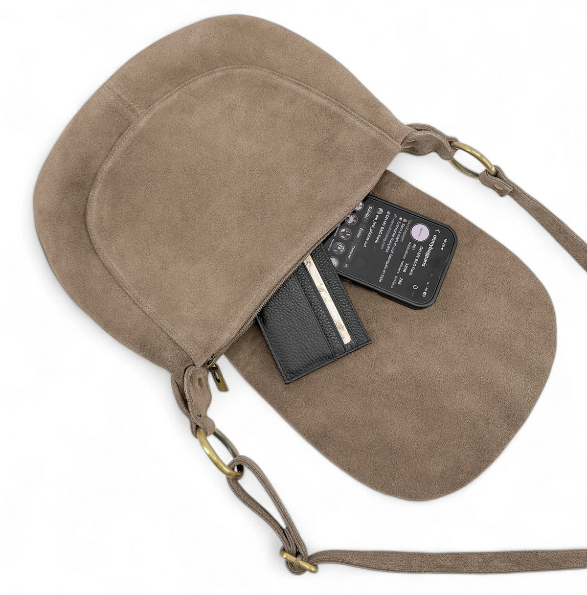 Borsa a tracolla in pelle scamosciata LITTLE CITIZEN SUEDE Tortora scuro