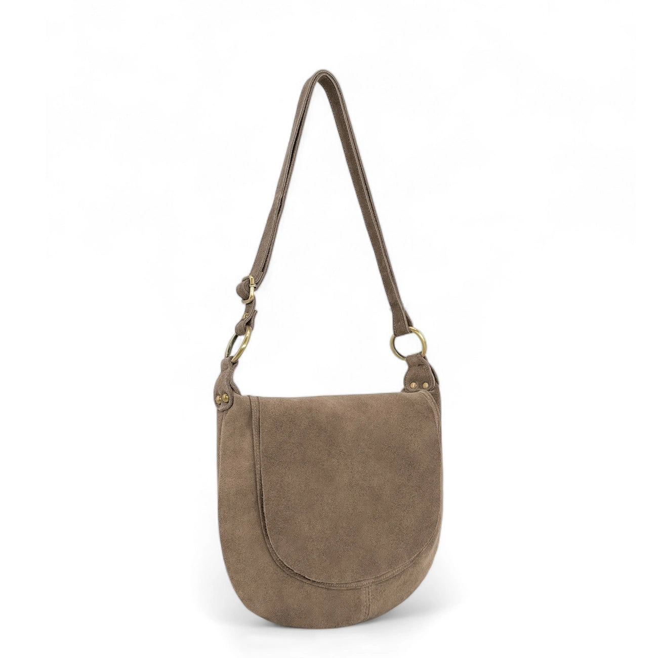 Sac bandoulière en daim LITTLE CITIZEN SUEDE Taupe foncé