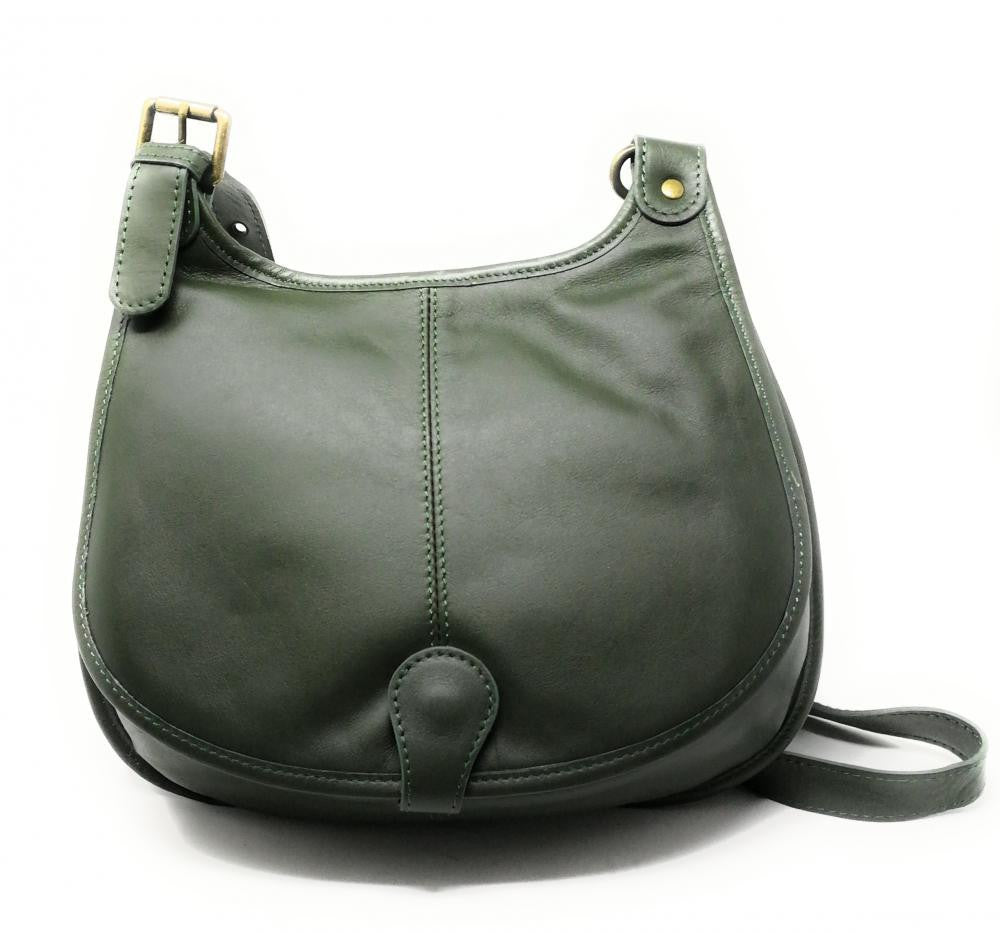 Sac besace cuir lisse CARTOUCHIERE Kaki