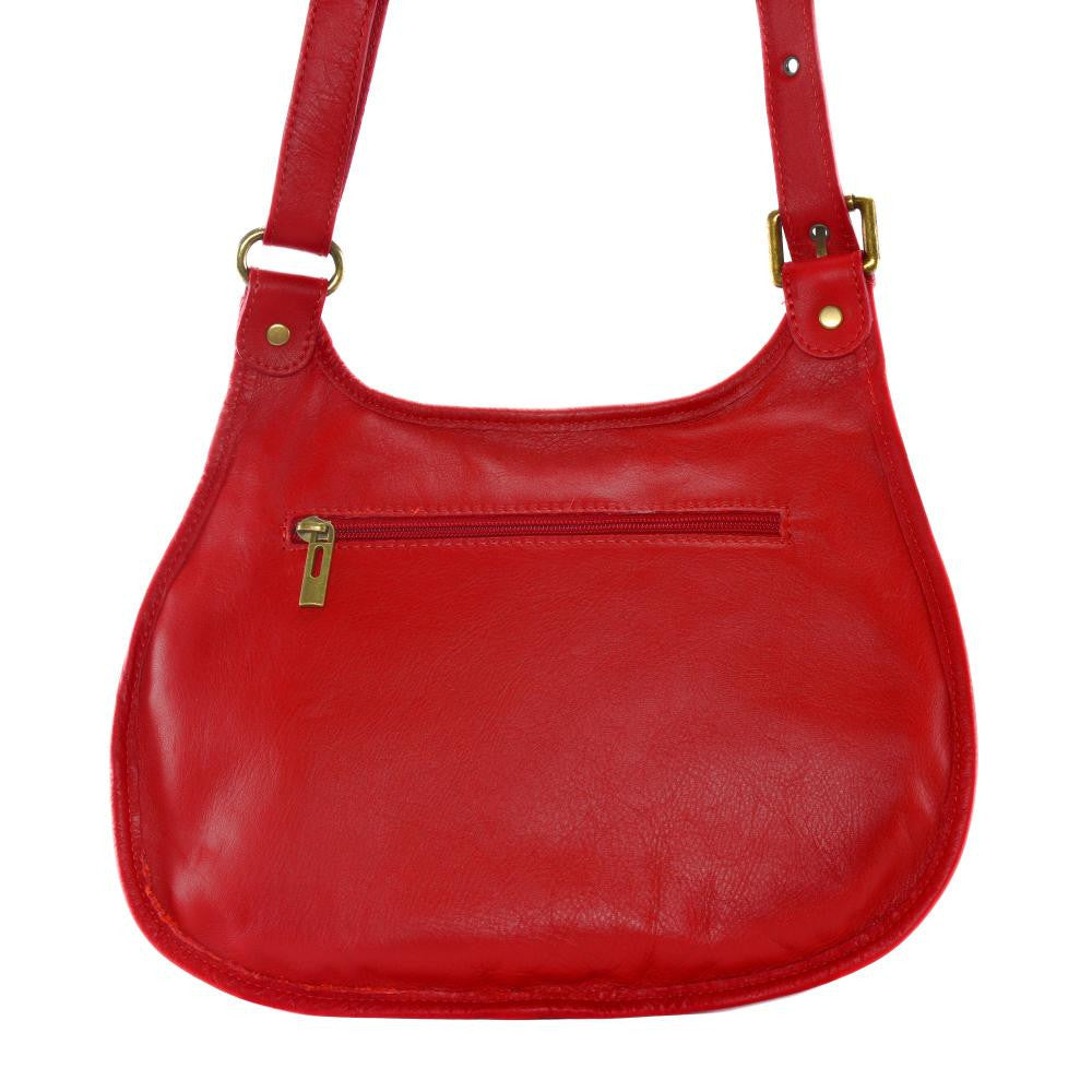 Sac besace cuir lisse CARTOUCHIERE Rouge garance