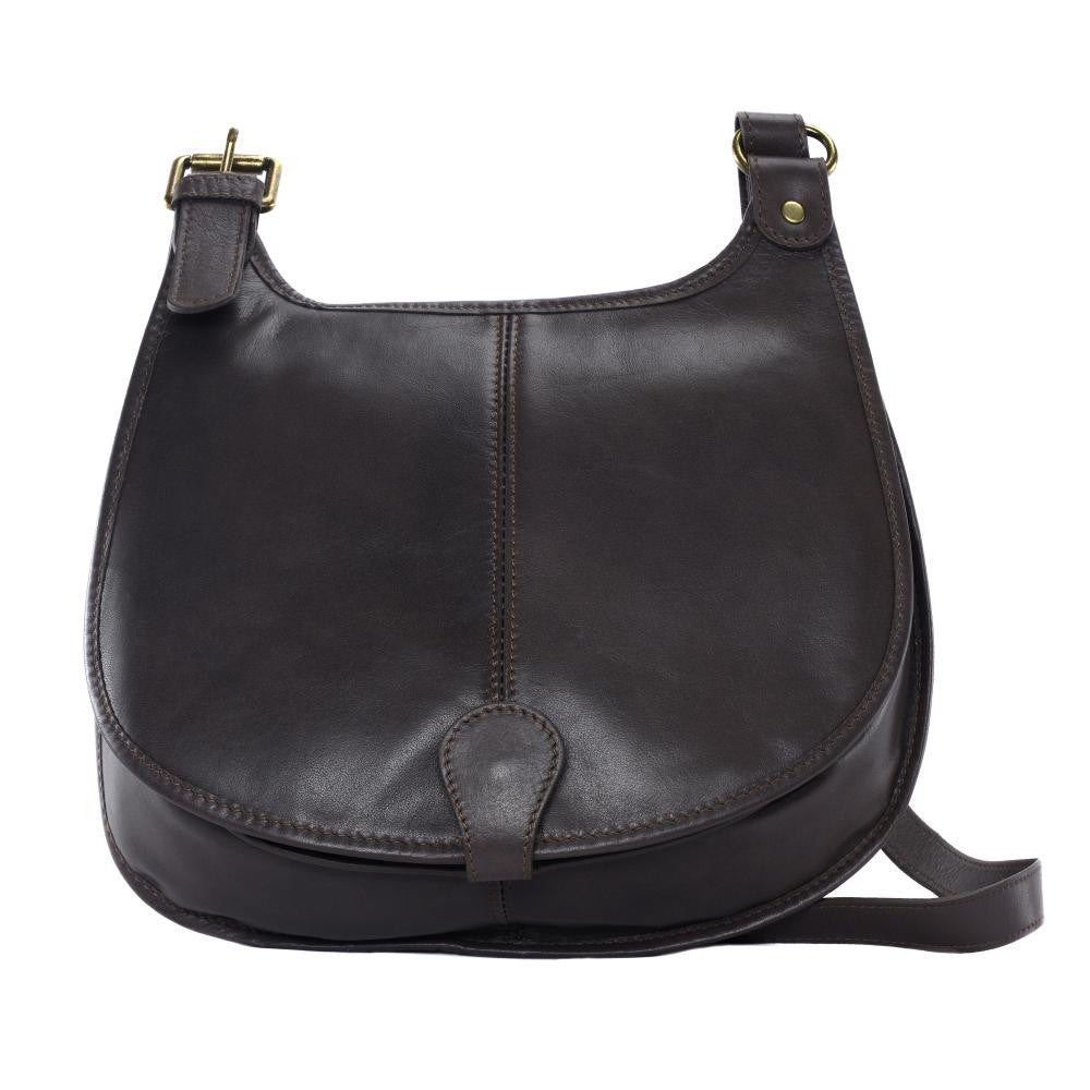 Sac besace cuir lisse CARTOUCHIERE Chocolat