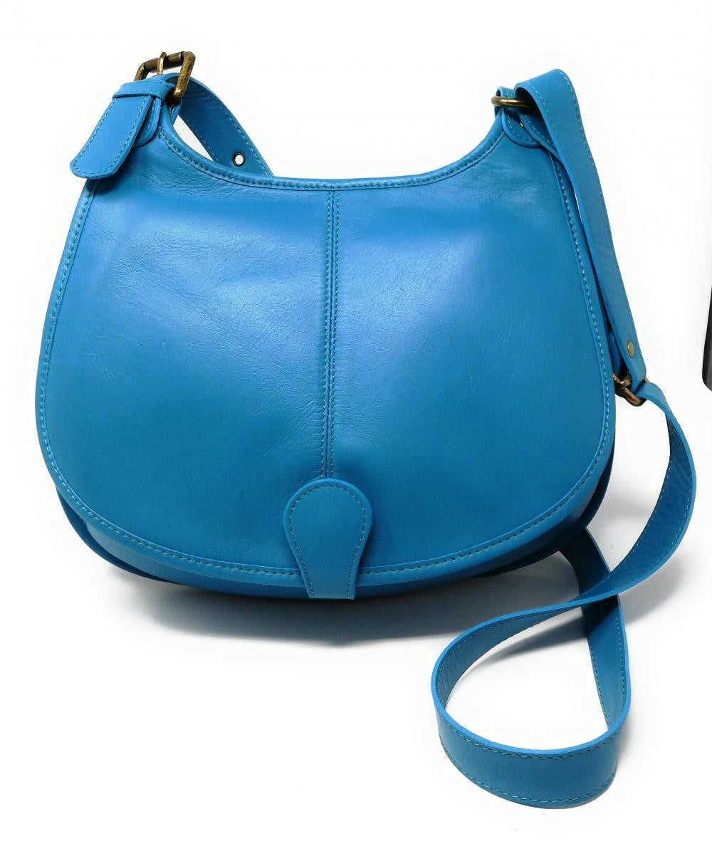 Sac besace cuir lisse CARTOUCHIERE Bleu turquoise