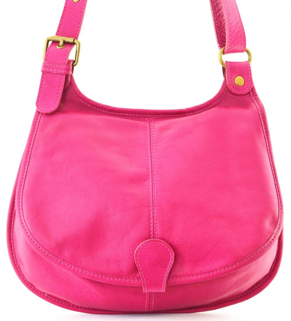 Sac besace cuir lisse CARTOUCHIERE Rose fuchsia