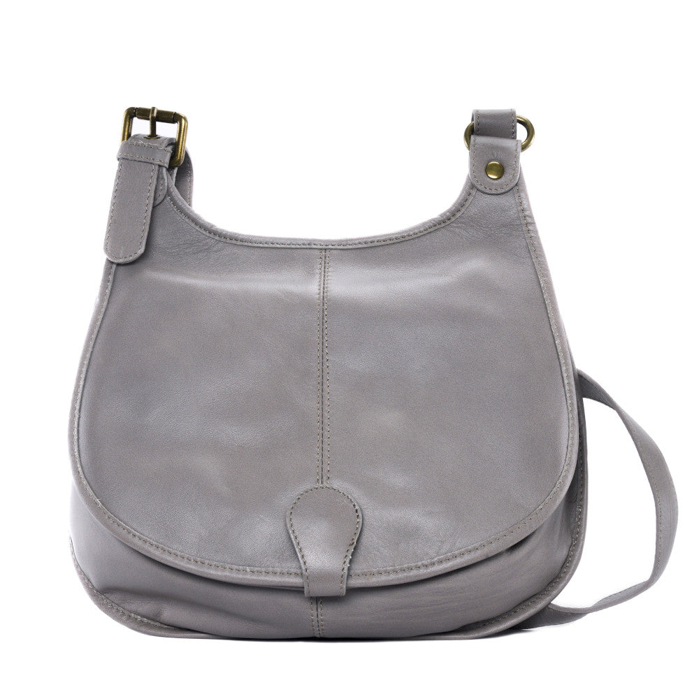 Sac besace cuir lisse CARTOUCHIERE Gris clair