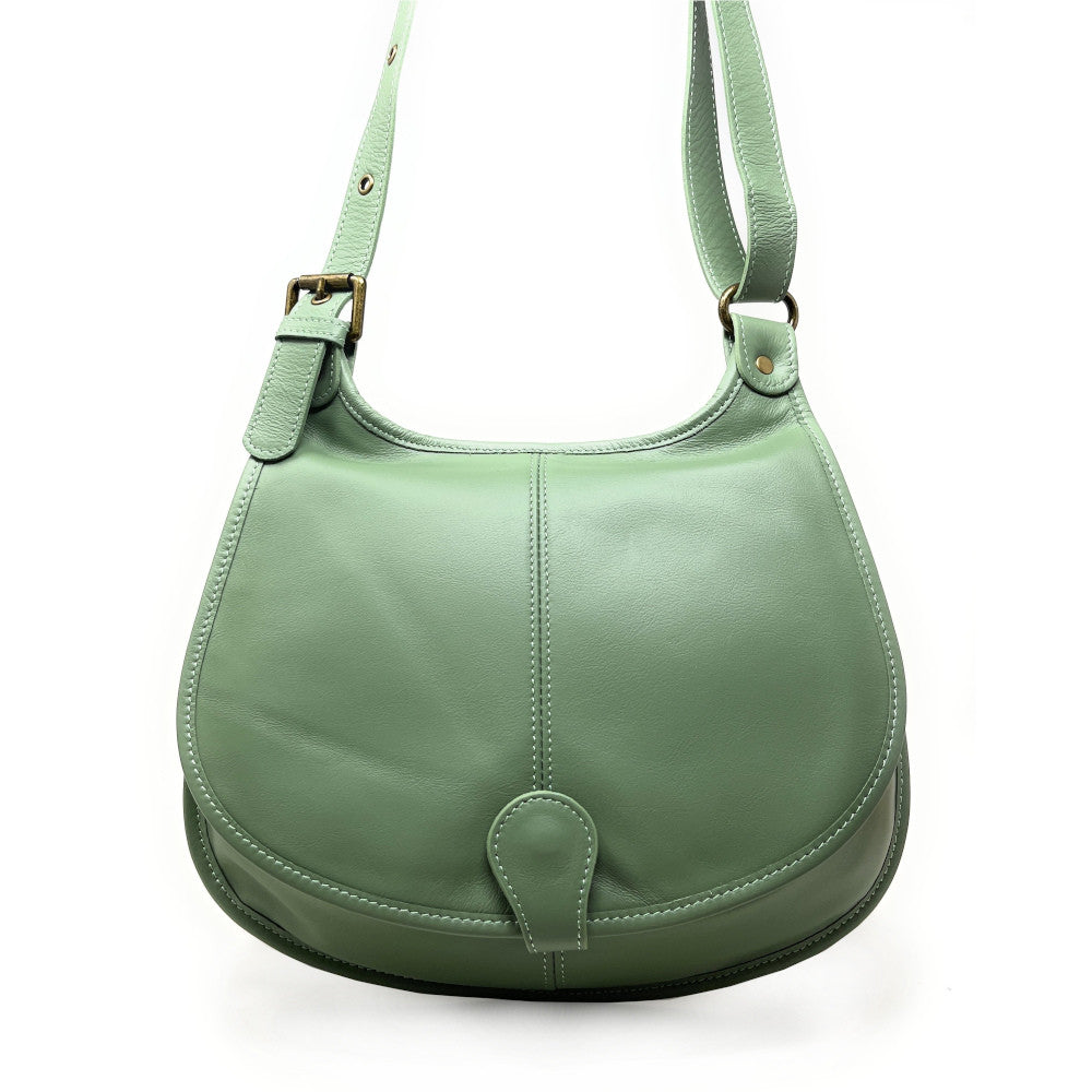 Sac besace cuir lisse CARTOUCHIERE Vert pastel