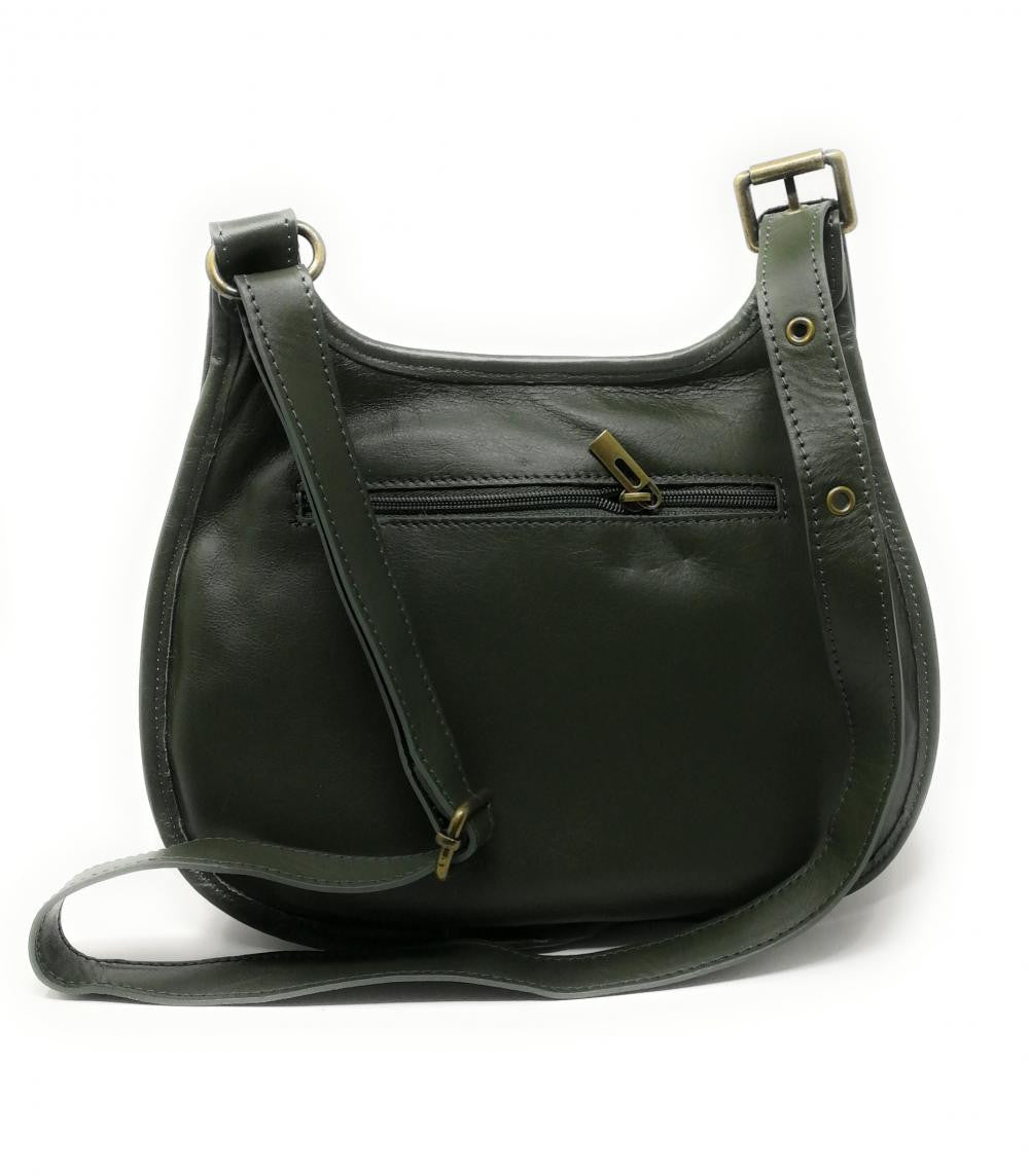 Sac besace cuir lisse CARTOUCHIERE Kaki
