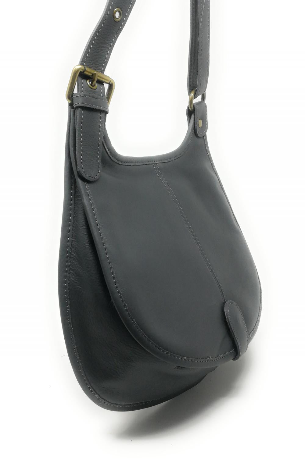 Sac besace cuir lisse CARTOUCHIERE Gris foncé