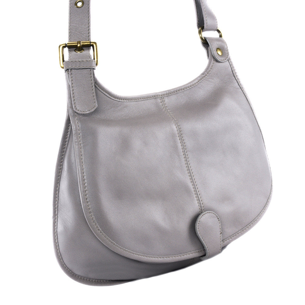 Sac besace cuir lisse CARTOUCHIERE Gris clair