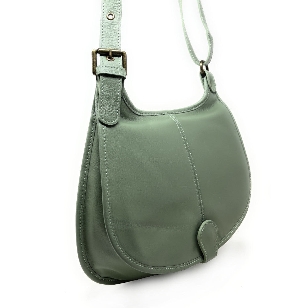 Sac besace cuir lisse CARTOUCHIERE Vert pastel