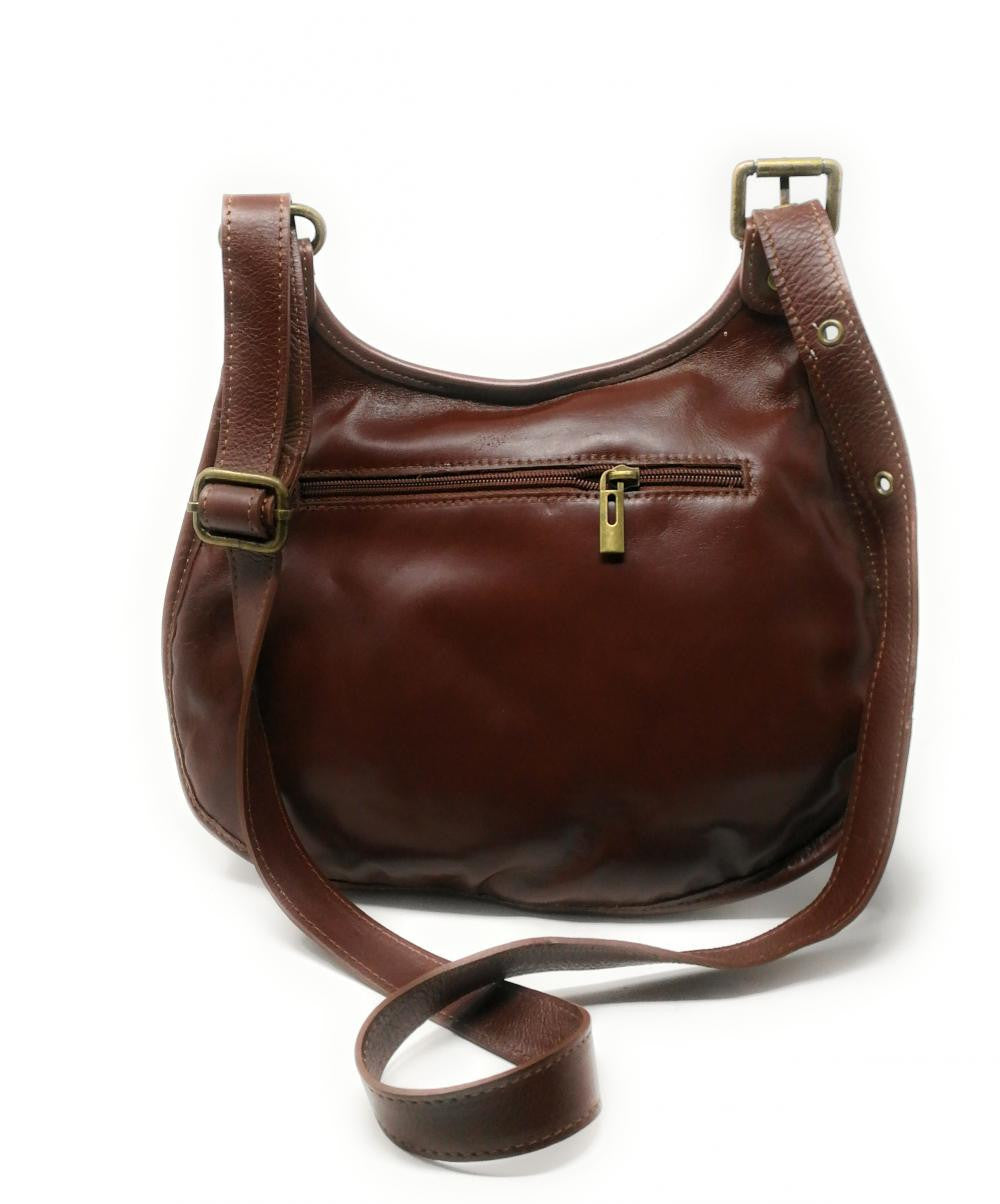 Sac besace cuir lisse CARTOUCHIERE Châtaigne