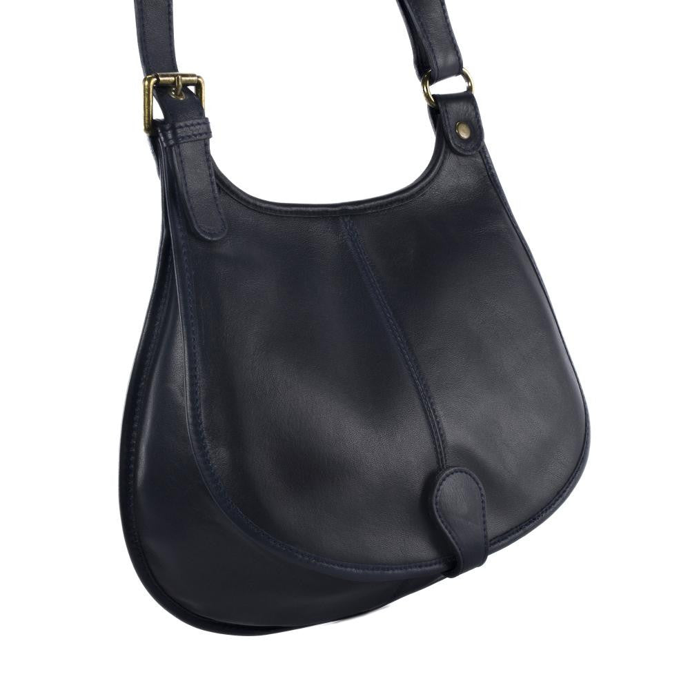Sac besace cuir lisse CARTOUCHIERE Bleu marine