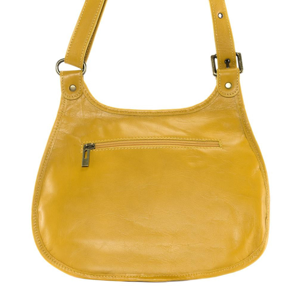 Sac besace cuir lisse CARTOUCHIERE Jaune tournesol