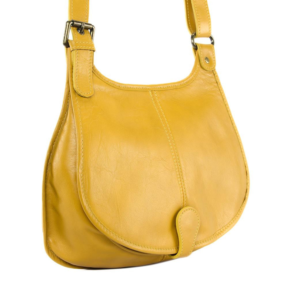 Sac besace cuir lisse CARTOUCHIERE Jaune tournesol