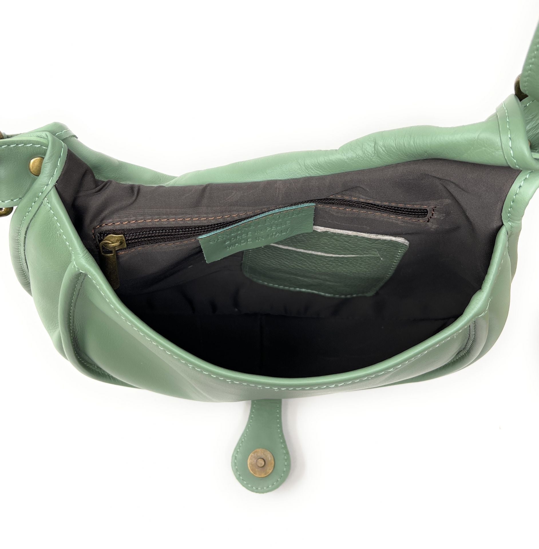 Sac besace cuir lisse CARTOUCHIERE Vert pastel