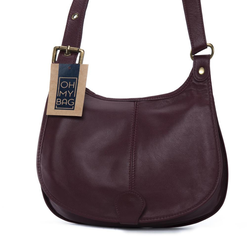 Sac besace cuir lisse CARTOUCHIERE Rouge bordeaux