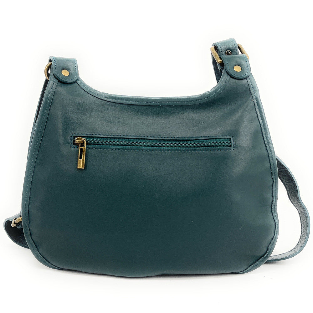 Sac besace cuir lisse CARTOUCHIERE vert canard