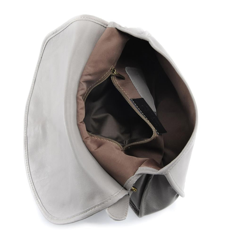 Sac besace cuir lisse CARTOUCHIERE Taupe clair