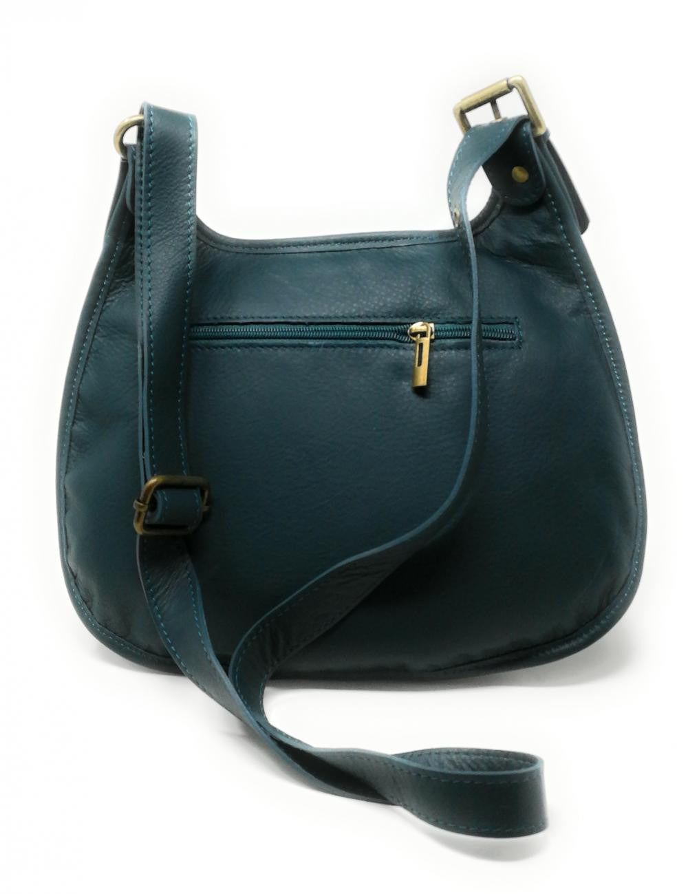 Sac besace cuir lisse CARTOUCHIERE Bleu vert canard