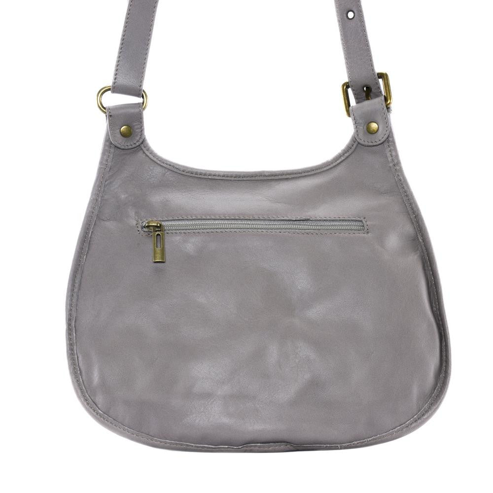 Sac besace cuir lisse CARTOUCHIERE Gris clair