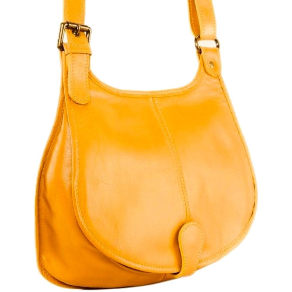 Sac besace cuir lisse CARTOUCHIERE Jaune Moutarde