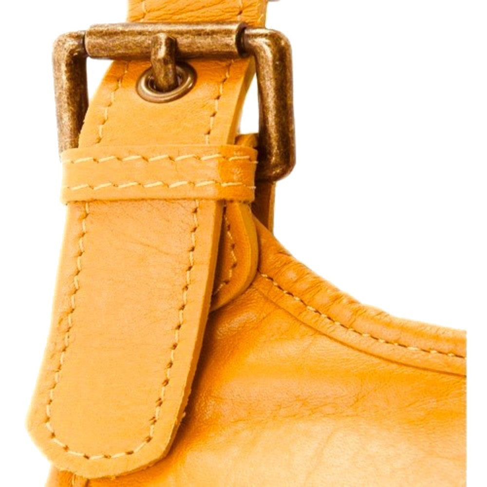 Sac besace cuir lisse CARTOUCHIERE Jaune Moutarde