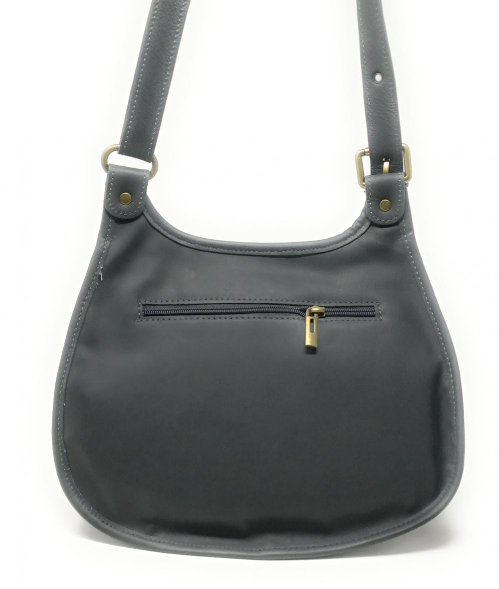 Sac besace cuir lisse CARTOUCHIERE Gris foncé