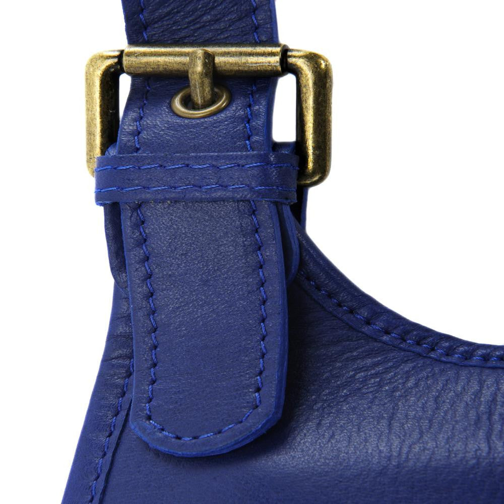 Sac besace cuir lisse CARTOUCHIERE Bleu roi