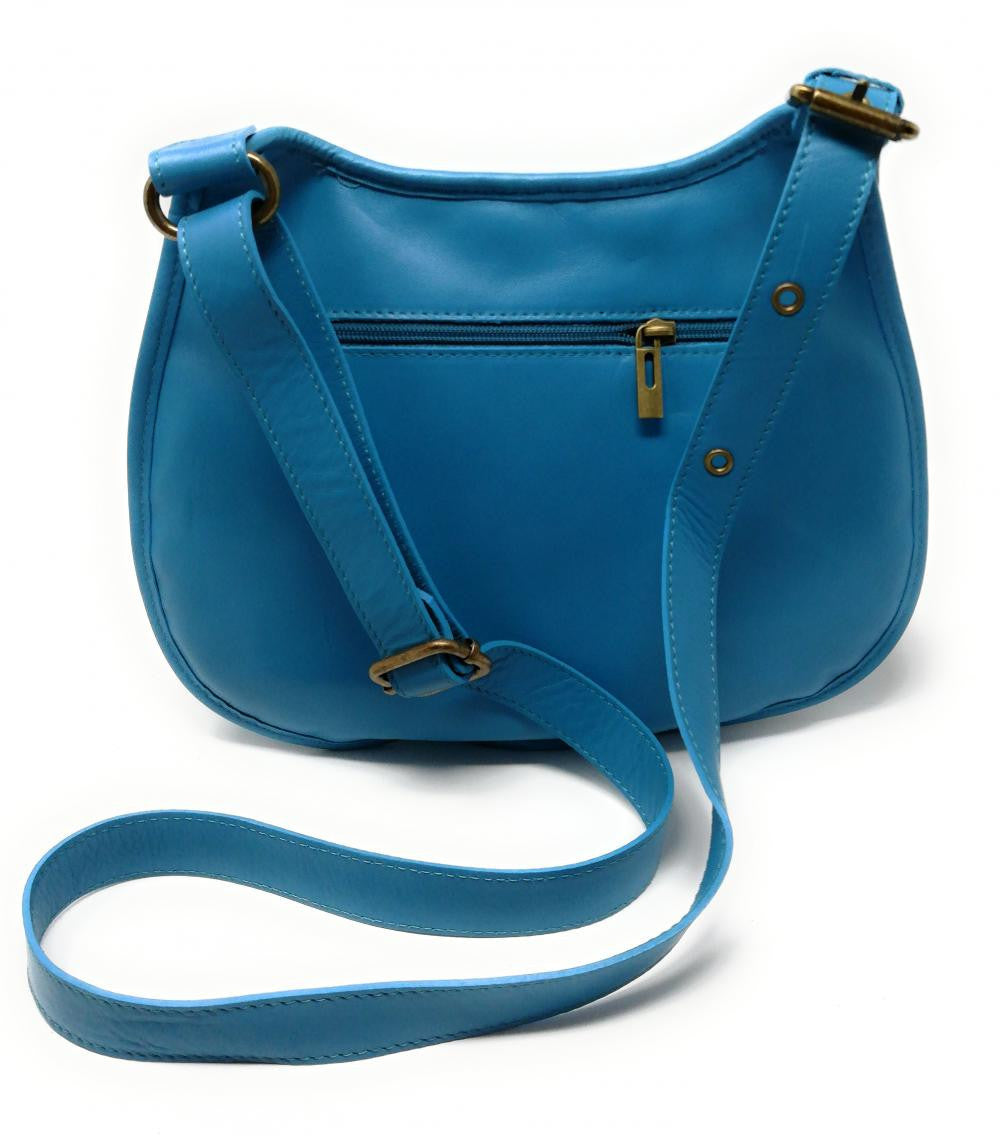 Sac besace cuir lisse CARTOUCHIERE Bleu turquoise