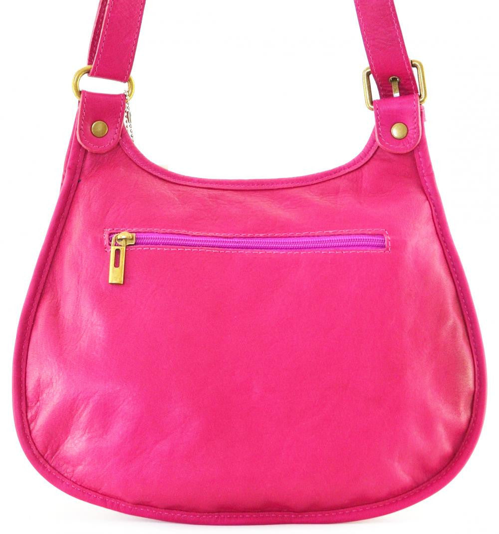 Sac besace cuir lisse CARTOUCHIERE Rose fuchsia