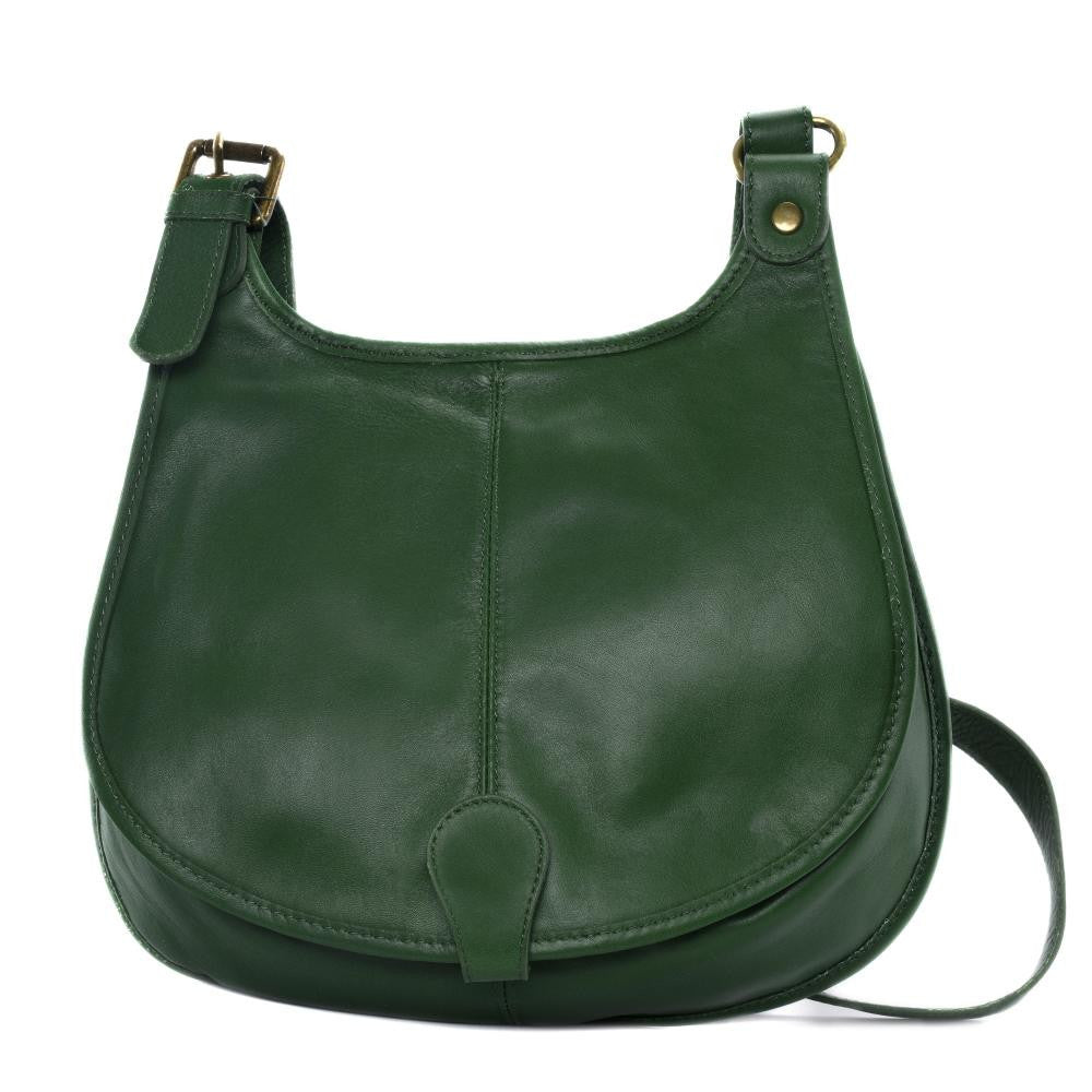 Sac besace cuir lisse CARTOUCHIERE Vert forêt