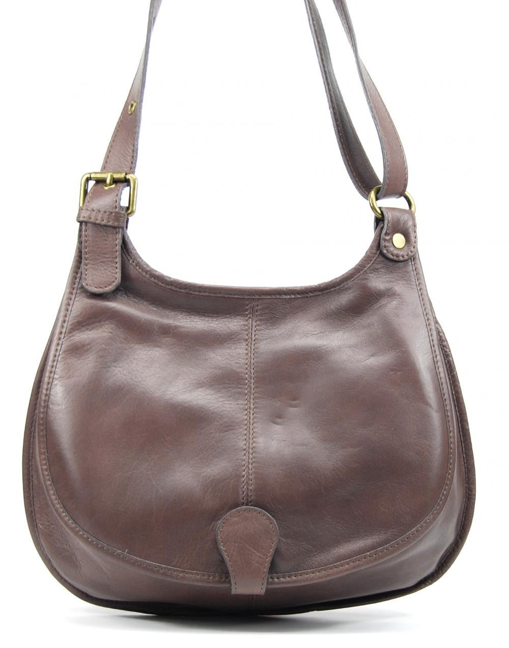 Sac besace cuir lisse CARTOUCHIERE Taupe foncé