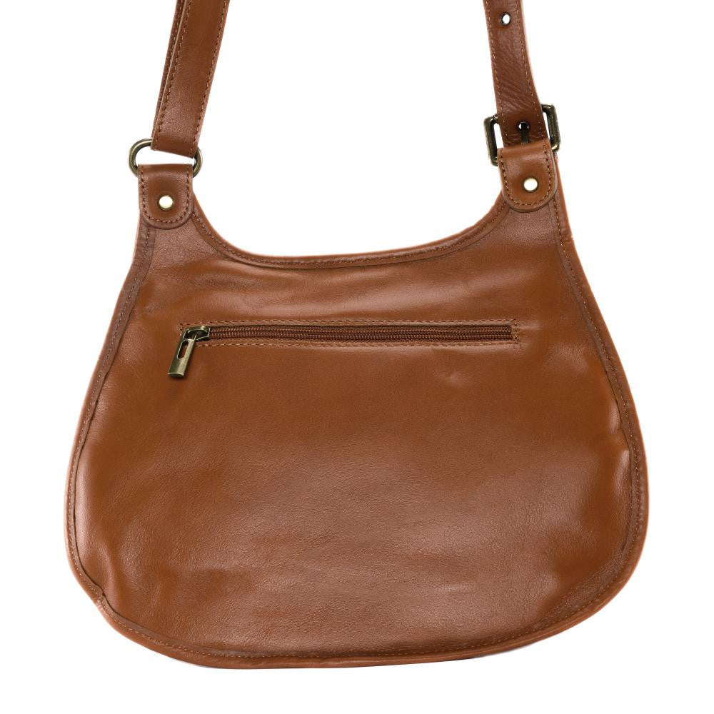 Sac besace cuir lisse CARTOUCHIERE Cognac foncé