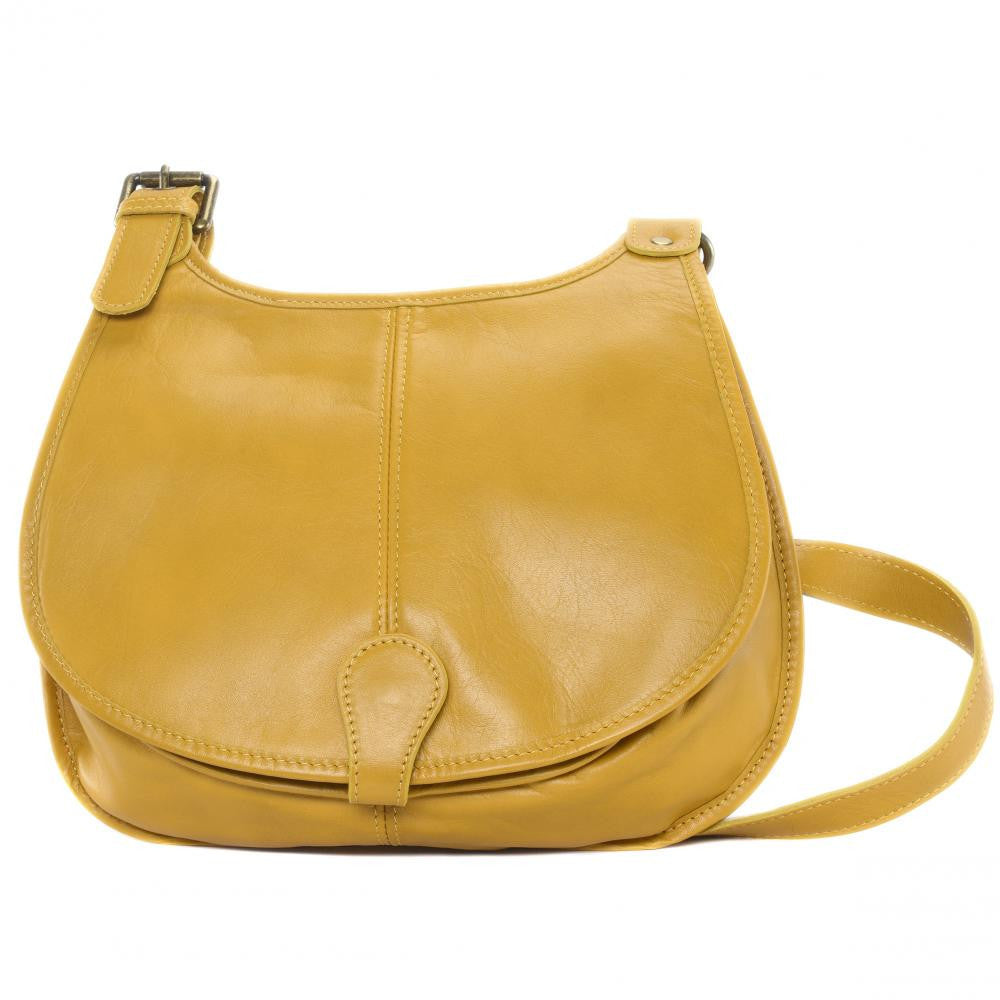 Sac besace cuir lisse CARTOUCHIERE Jaune tournesol
