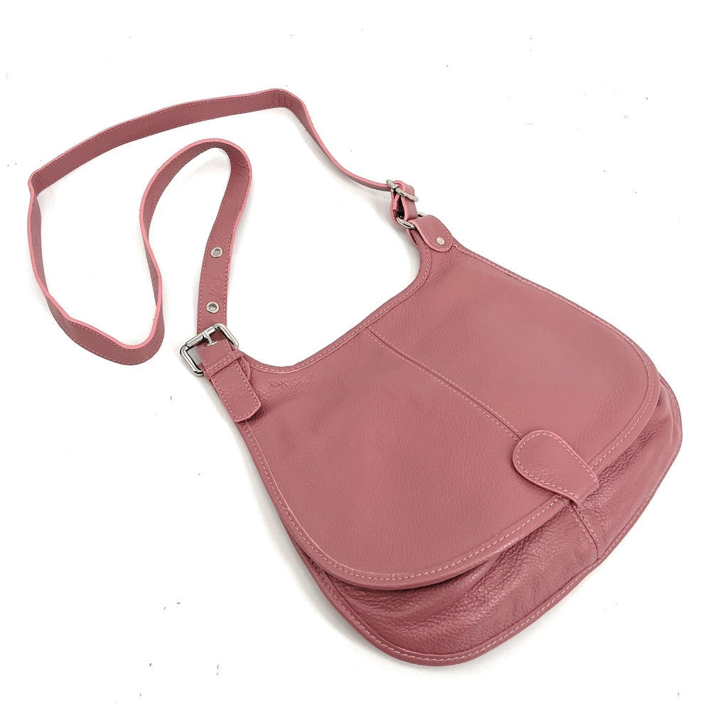 Sac bandoulière en cuir grainé PETRA Rose intense