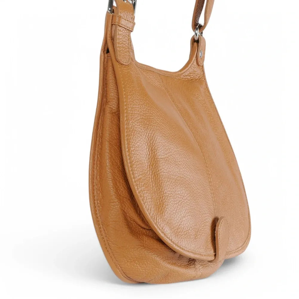 Sac bandoulière en cuir grainé PETRA Camel