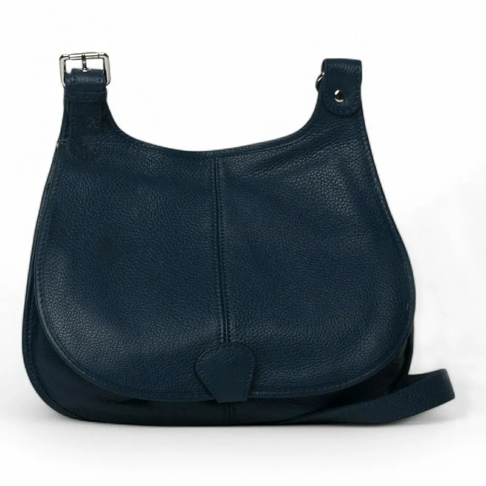 Sac bandoulière en cuir grainé PETRA Bleu marine