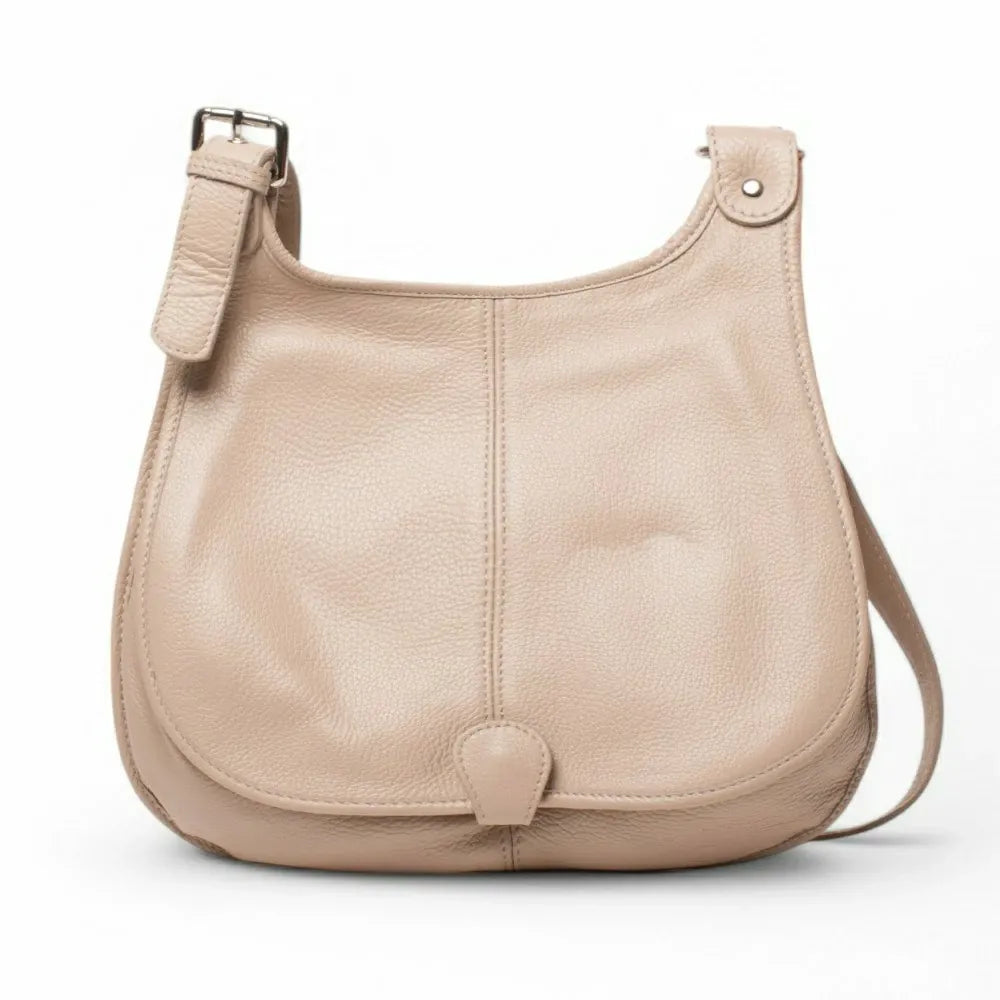 Sac bandoulière en cuir grainé PETRA Taupe clair