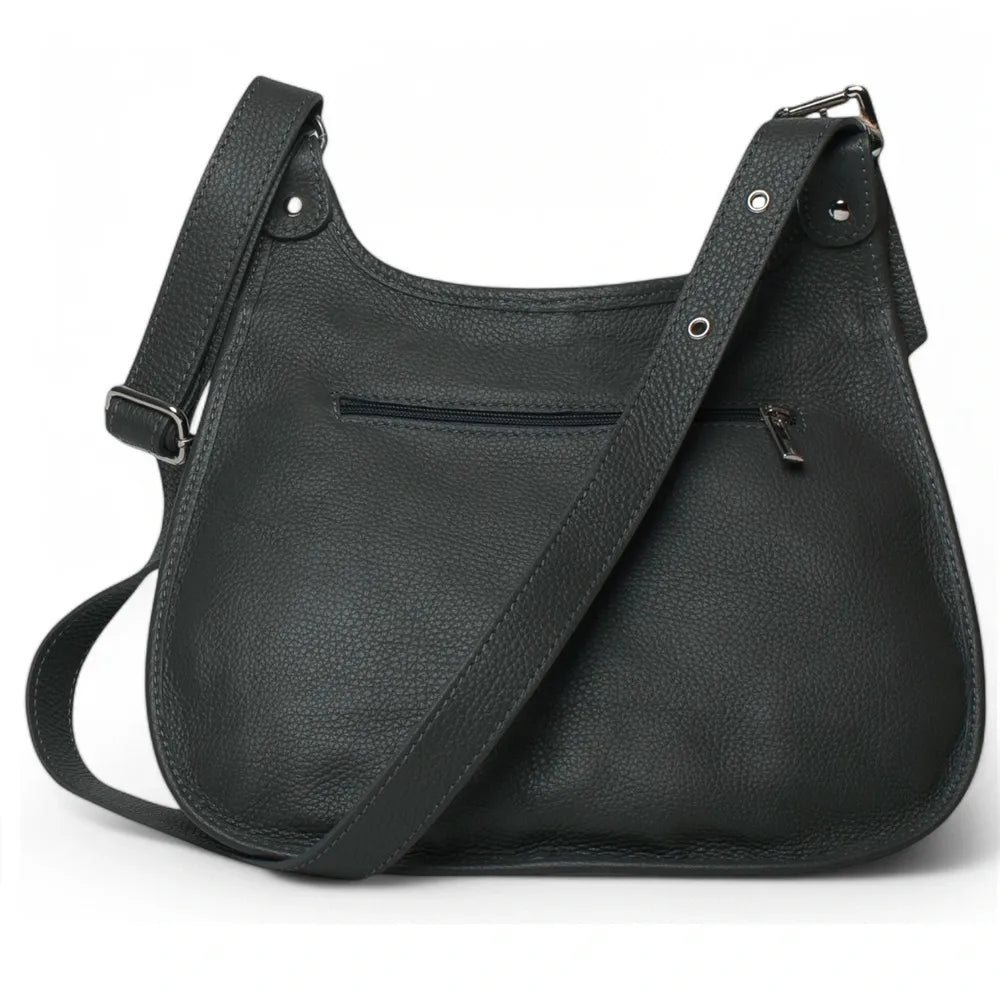 Sac bandoulière en cuir grainé PETRA Gris foncé
