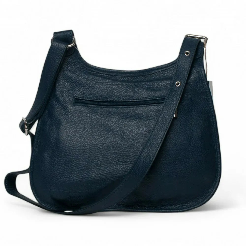 Sac bandoulière en cuir grainé PETRA Bleu marine