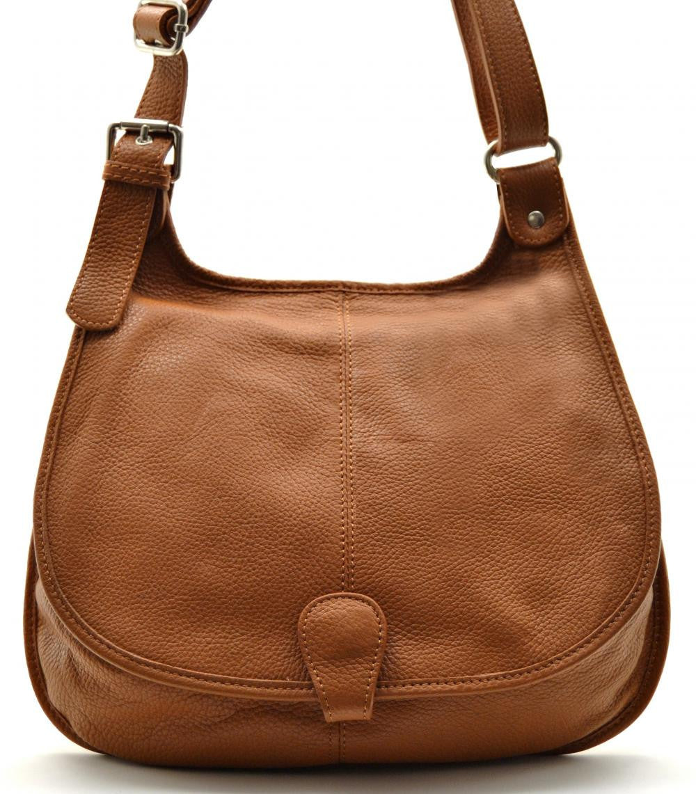 Sac bandoulière en cuir grainé PETRA Camel foncé