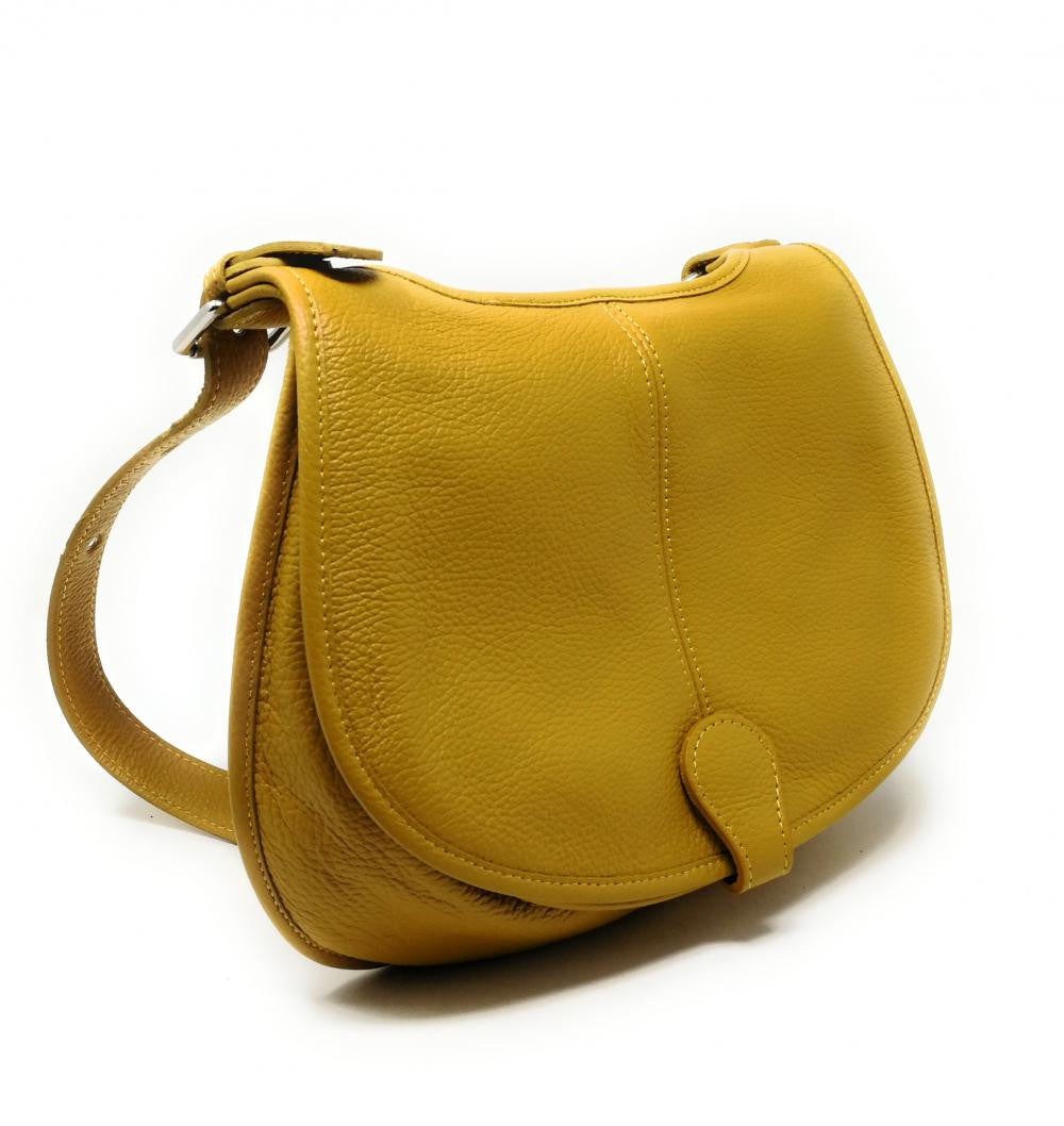 Sac bandoulière en cuir grainé PETRA Jaune Moutarde
