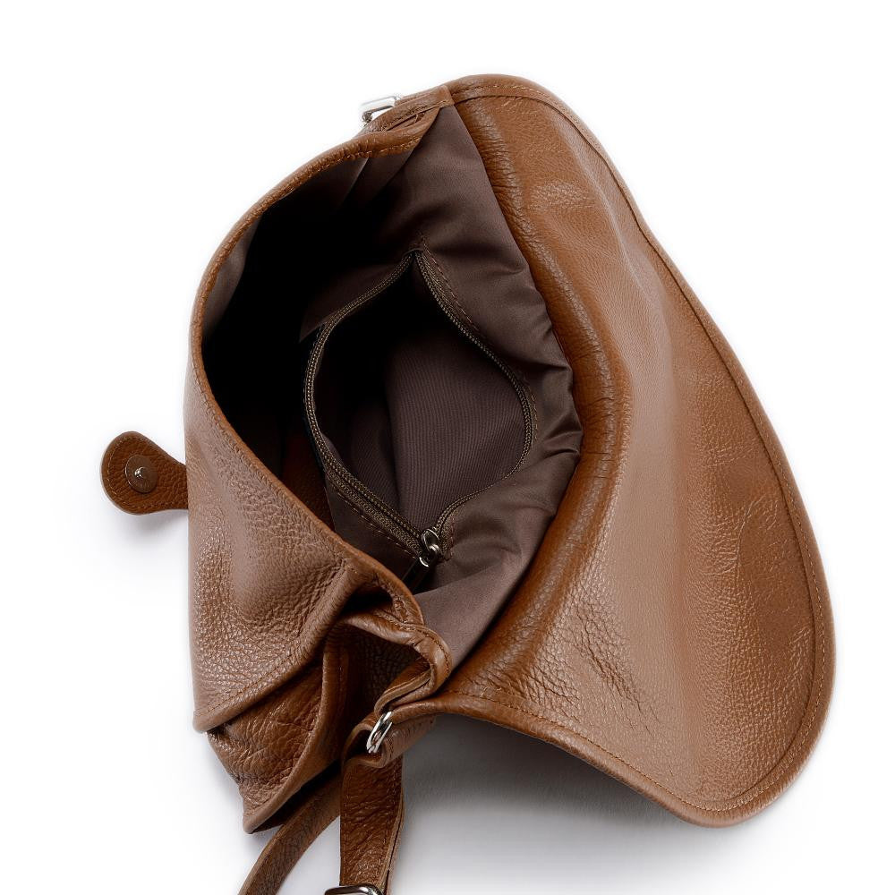 Sac bandoulière en cuir grainé PETRA Camel foncé