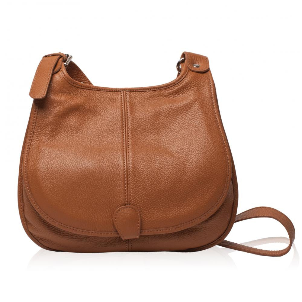 Sac bandoulière en cuir grainé PETRA Camel foncé