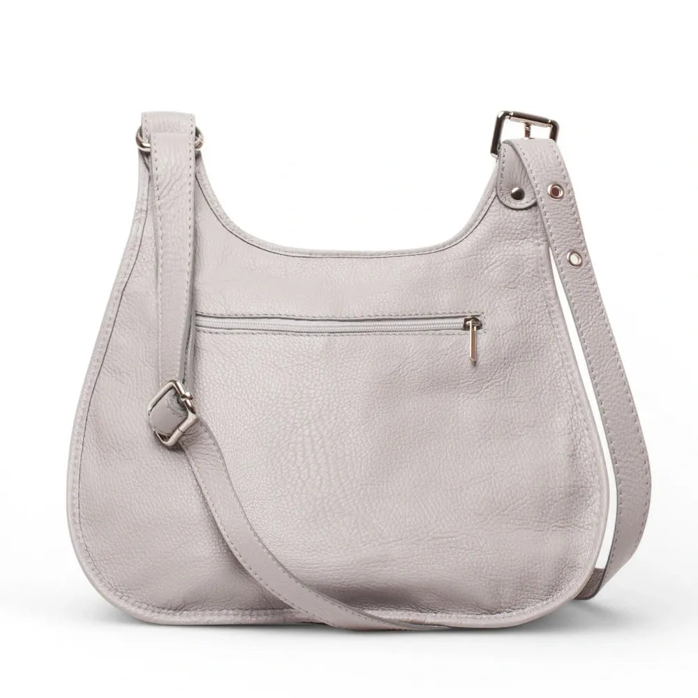 Sac bandoulière en cuir grainé PETRA Gris clair