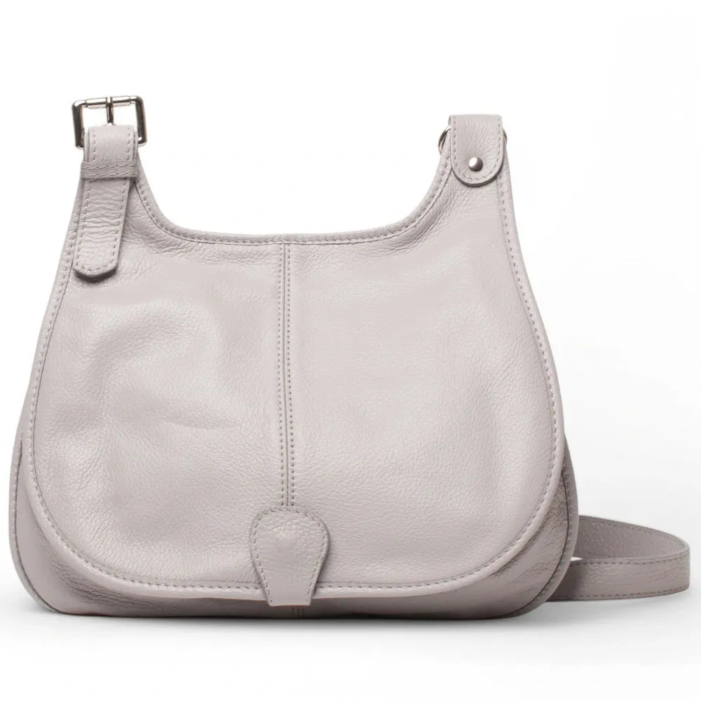 Sac bandoulière en cuir grainé PETRA Gris clair