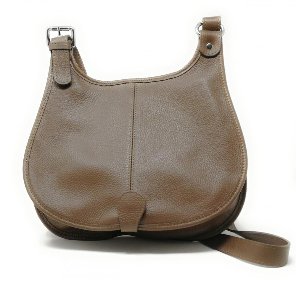 Sac bandoulière en cuir grainé PETRA Taupe foncé